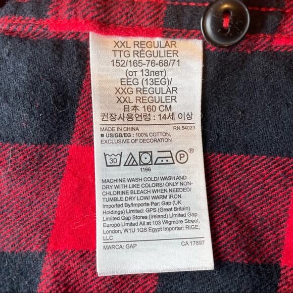 GAP KIDS PREPPY BUFFALO PLAID CHECK BUTTON DOWN RED BLACK PLAID XXL - Picture 5 of 6